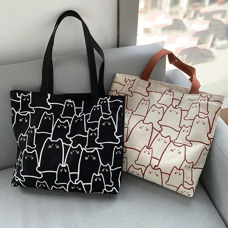 Cute Cat Tote Bag with zipper closure