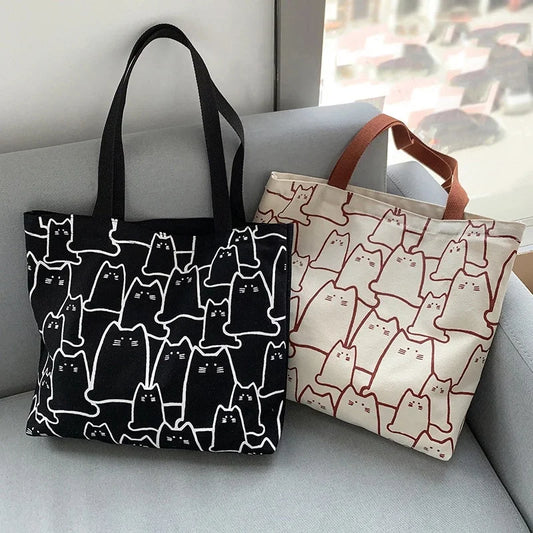 Cute Cat Tote Bag with zipper closure