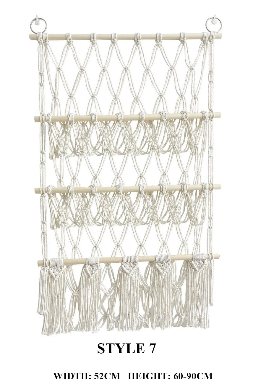 Boho Hand-woven Storage Hammock Rack Ideal for Children's Room Plush Toy Storage Display Shelf Home Decor Organizer Mesh Wall Art Tapestry