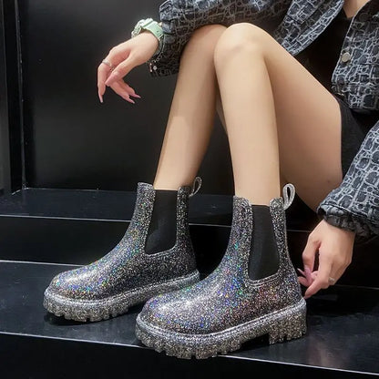 Shiney Ankle Rain Boots Wearable 4 Seasons Waterproof