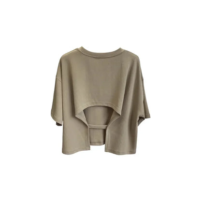 Backless T-Shirt Round Neck Loose Short-Sleeved Crop Tops
