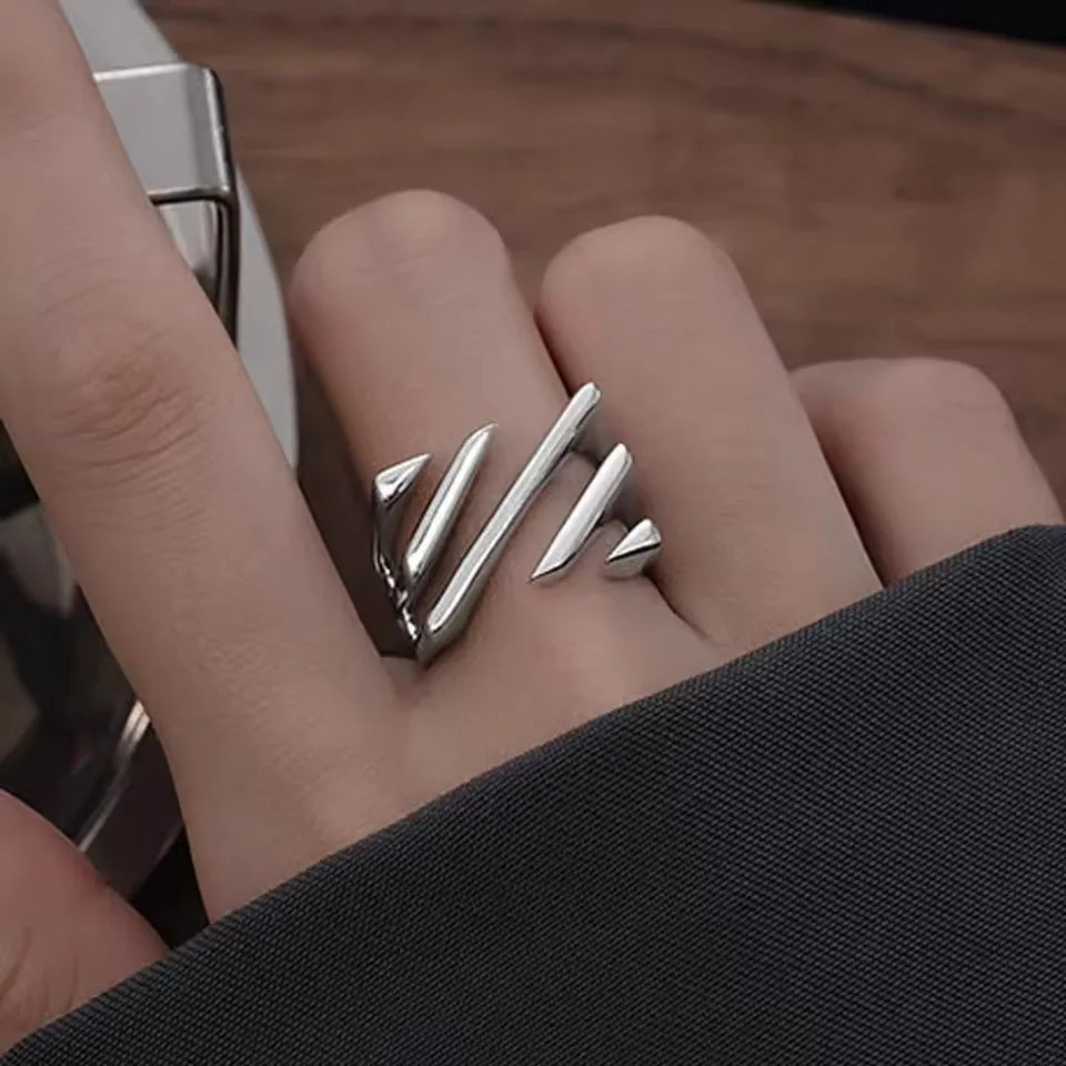 Sterling Silver Rings INS Fashion Vintage Hollow Lines  Adjustable  Jewelry
