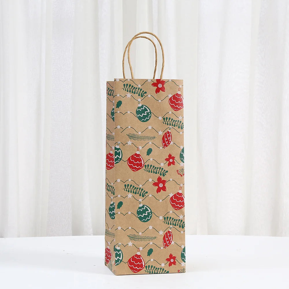 Christmas Wine Bottle Kraft Gift Bags, 4-Pack