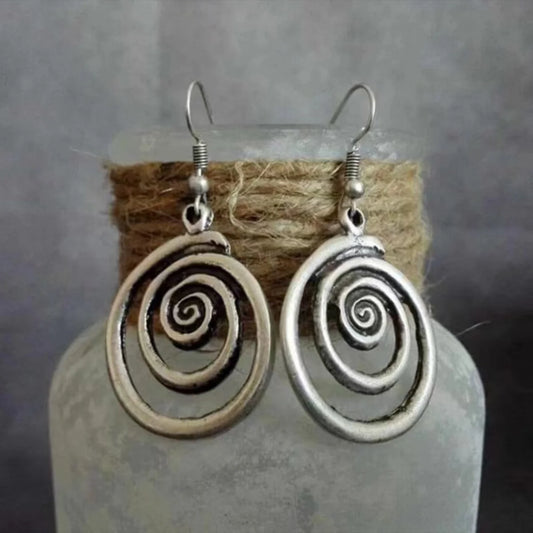 Ethnic Silver Color Metal Spiral Earrings