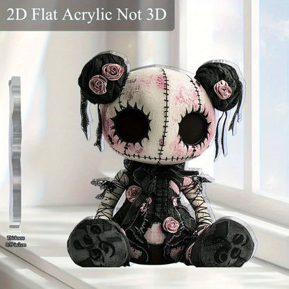 Gothic Horror Doll Vinyl Decoration - Skull & Roses 2D Art for Halloween Decoration. (Flat not 3D)