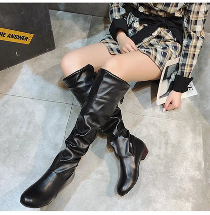 Knee High Boots, in Red, Black, and White, Tall Boots with Low Heel