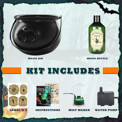 1 Set. Halloween Witch Cauldron with LED Light & Fog Mist Maker.  Skeleton in Cauldron for Spooky Hocus Pocus Decoration