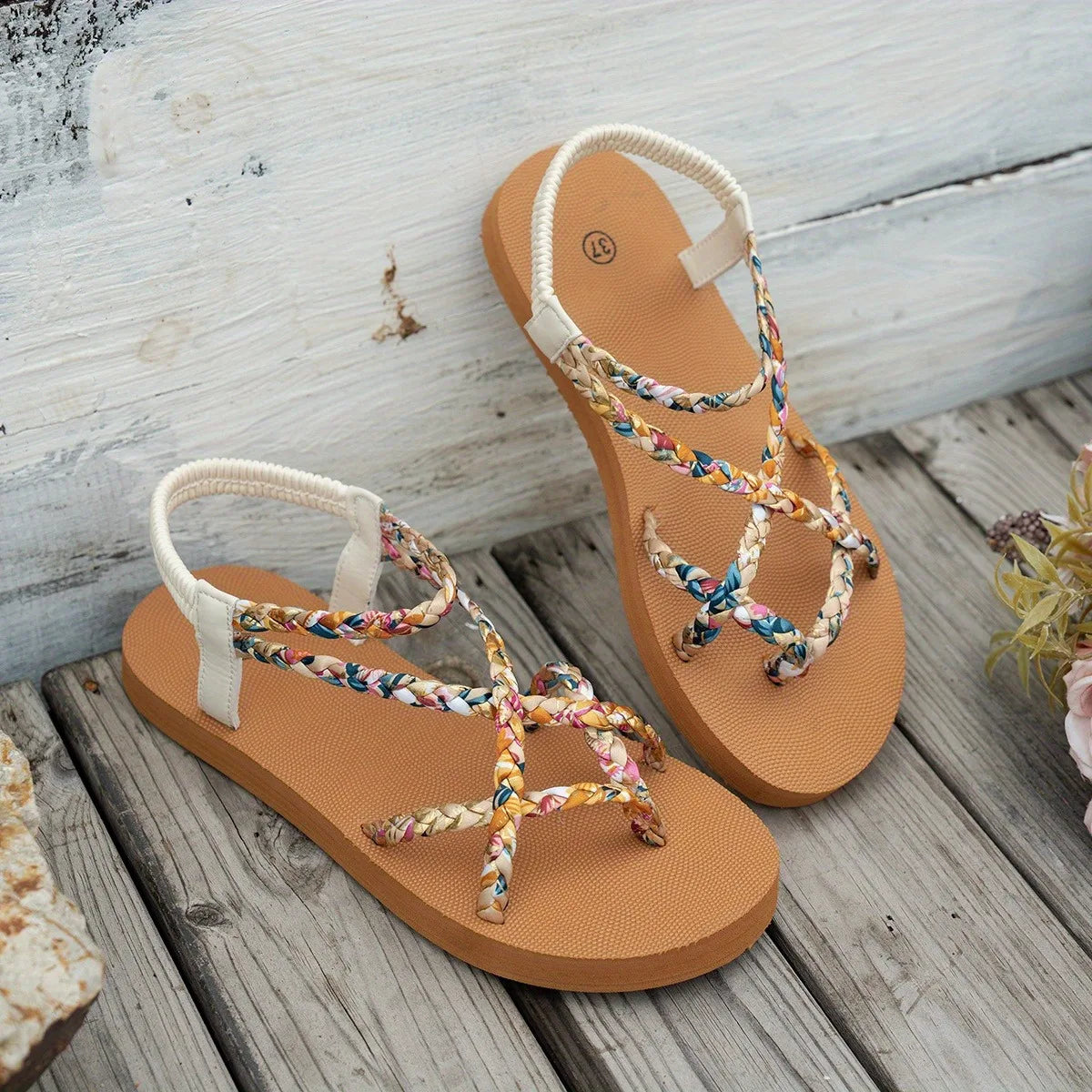 Boho Braided LightweightSandals Round Head Comfortable Fish Mouth Casual Sandals
