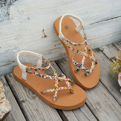 Boho Braided LightweightSandals Round Head Comfortable Fish Mouth Casual Sandals