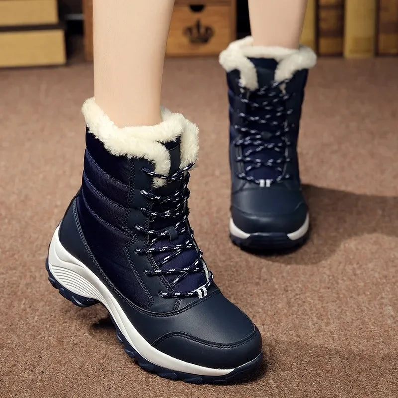 Lightweight Ankle Snow Boots with Slight Platform: Red and White, Tan and White, Navy, and Black