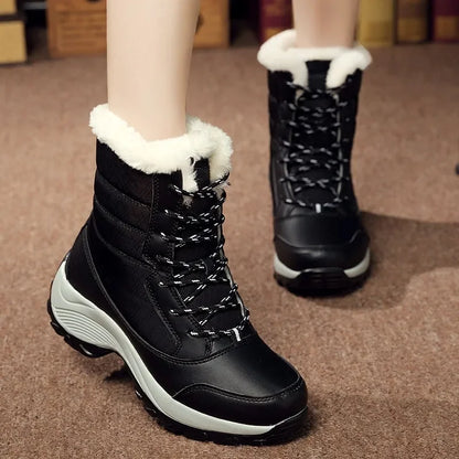 Lightweight Ankle Snow Boots with Slight Platform: Red and White, Tan and White, Navy, and Black