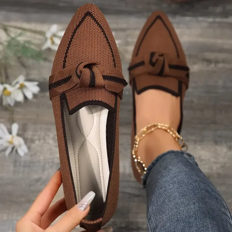 Women's Flats Knitted Slip-On, Breathable, Comfortable, 2-Toned Shoes, Casual Pointed Toe Loafers