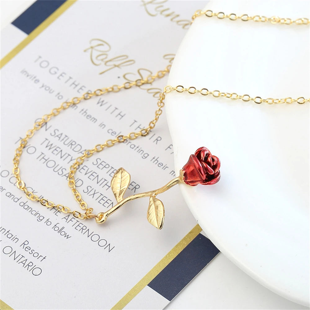 3D Rose Flower Necklace  Unique Gift