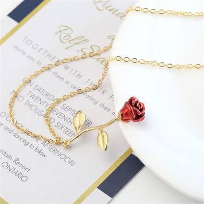 3D Rose Flower Necklace  Unique Gift