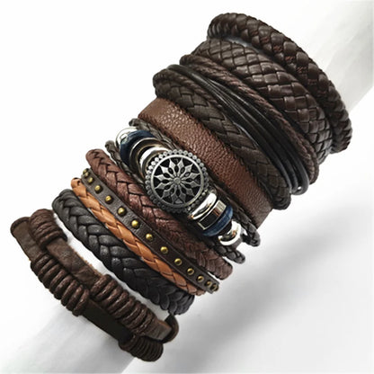 10 Pcs/set Black Wrapped and Woven Handmade Bracelets Male or Women Leather Bracelets