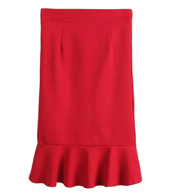 Sizes to 5XL High Waisted Stretchy One Step Pencil Skirt  with Ruffle Hem