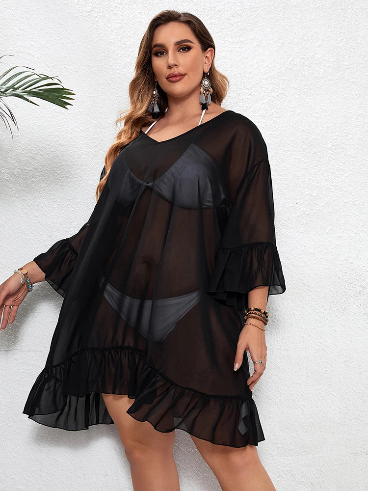 Plus Size Blouse Ruffled Cover-Up Dress