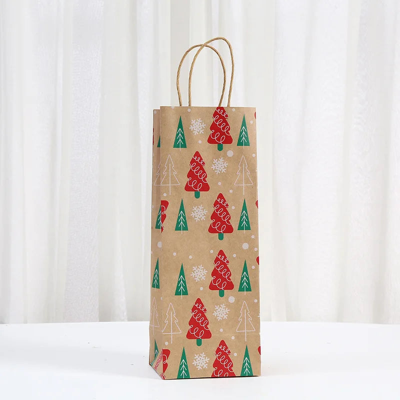 Christmas Wine Bottle Kraft Gift Bags, 4-Pack