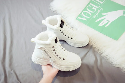Short Snow Boots, Anti‑Slip, Warm Fur Lined, Lace-Up Casual Ankle Boots, Come in Black, White, Tan