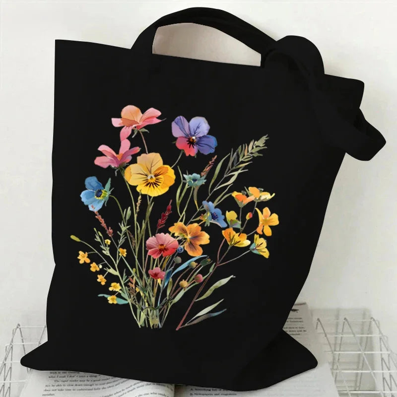 Artistic Watercolor Floral Pattern Canvas Shoulder Tote Bag . PERFECT TO USE AS A GIFT BAG INSTEAD OF PAPER