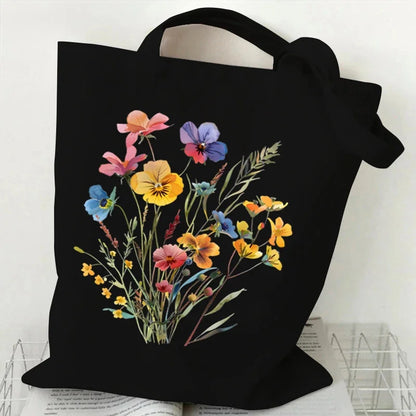 Artistic Watercolor Floral Pattern Canvas Shoulder Tote Bag . PERFECT TO USE AS A GIFT BAG INSTEAD OF PAPER