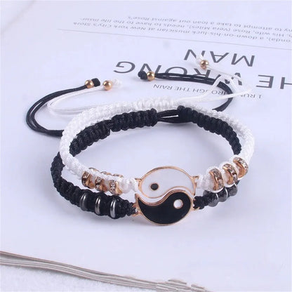 2 PC Black White Tai Chi Bracelet on Adjustable Chain