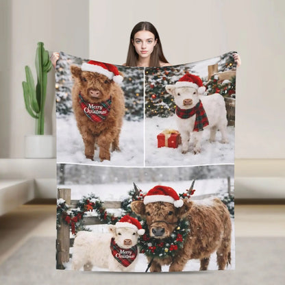 Christmas Highland Cow Fleece Blanket t for Home 150*125cm Piece. 25 Different Prints