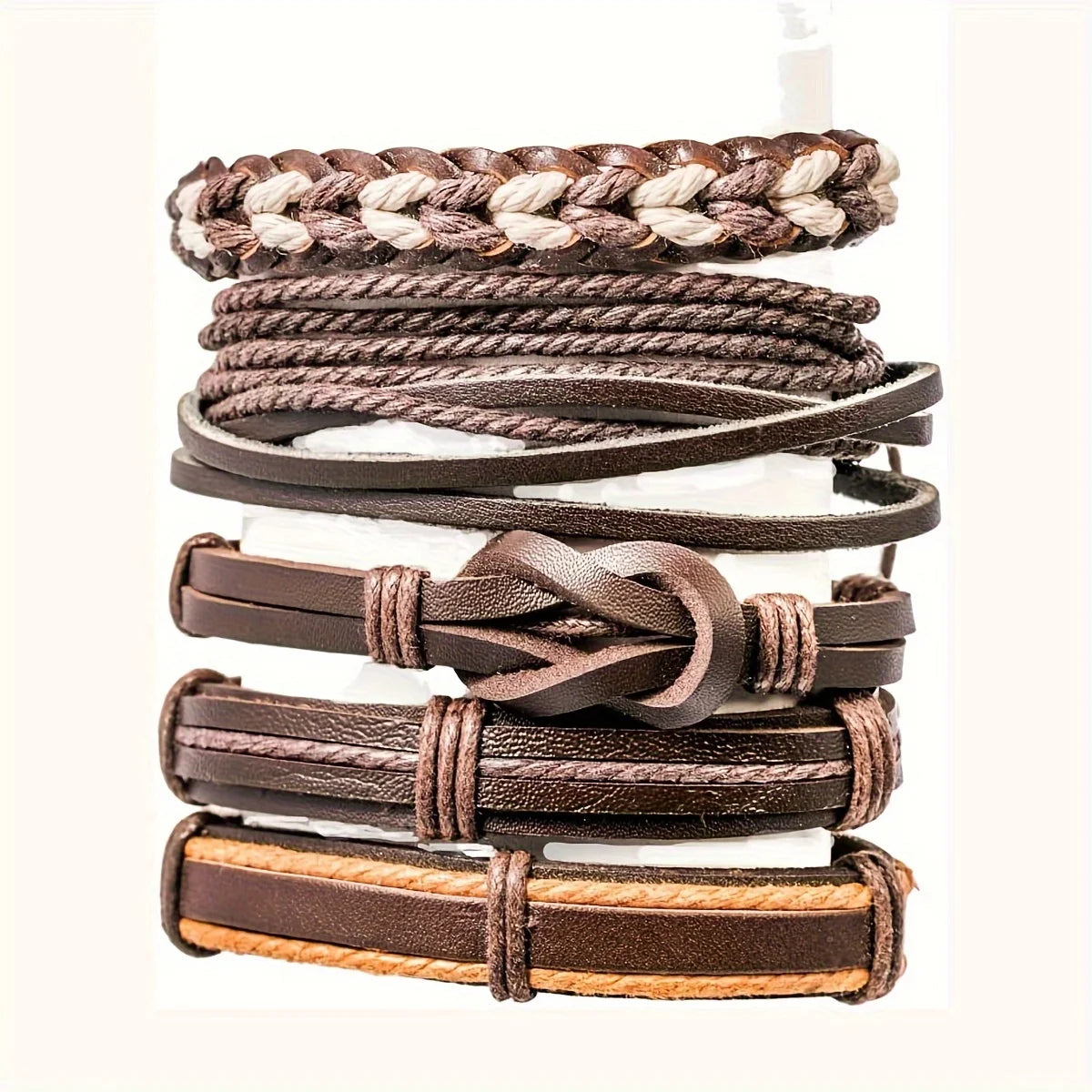 Boho 20Pcs Braided Leather Bracelets with Wood Beads Hemp Cords Tribal Handmade Wrapped Wristband