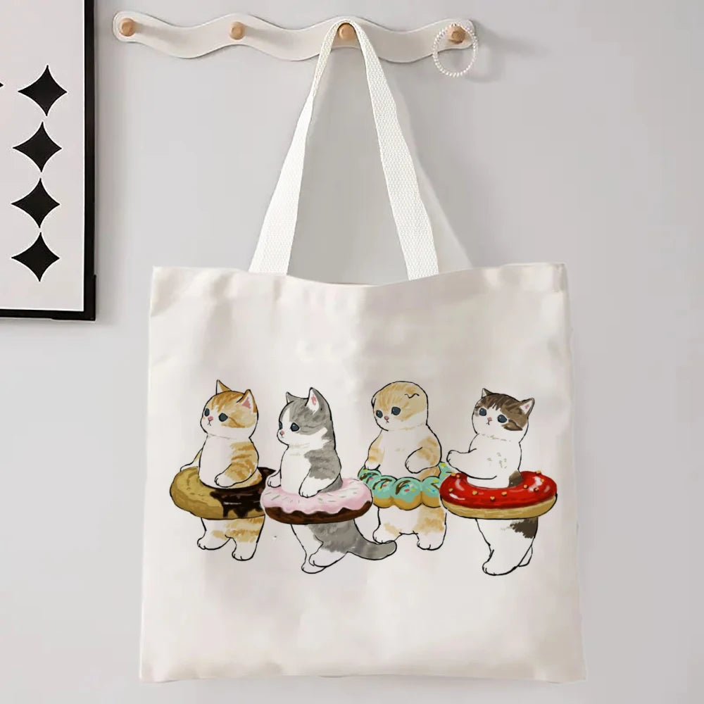 11 Designs of Cat Linen Shopping Bags, Large Capacity Shoulder Bags. Also great for Gift Bags