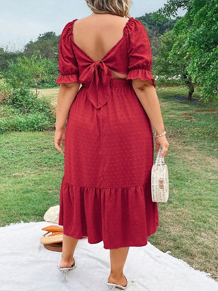 Romantic Summer Dress to Sizes 4XL and available in other colors.  Puff Sleeves tie in back