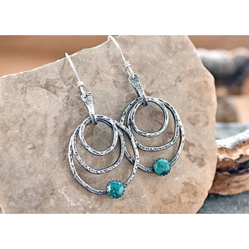 Retro Bohemian Turquoise in Circles Drop Earrings