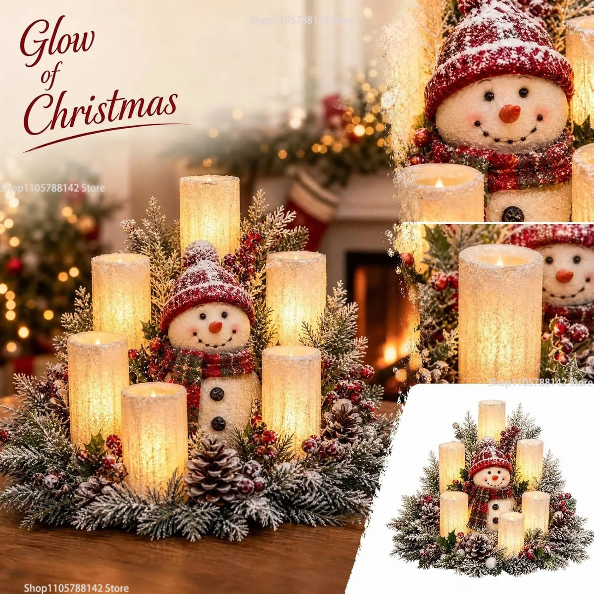 Christmas Lighted Table Centerpiece, Flameless Candle Glow, 8 Designs