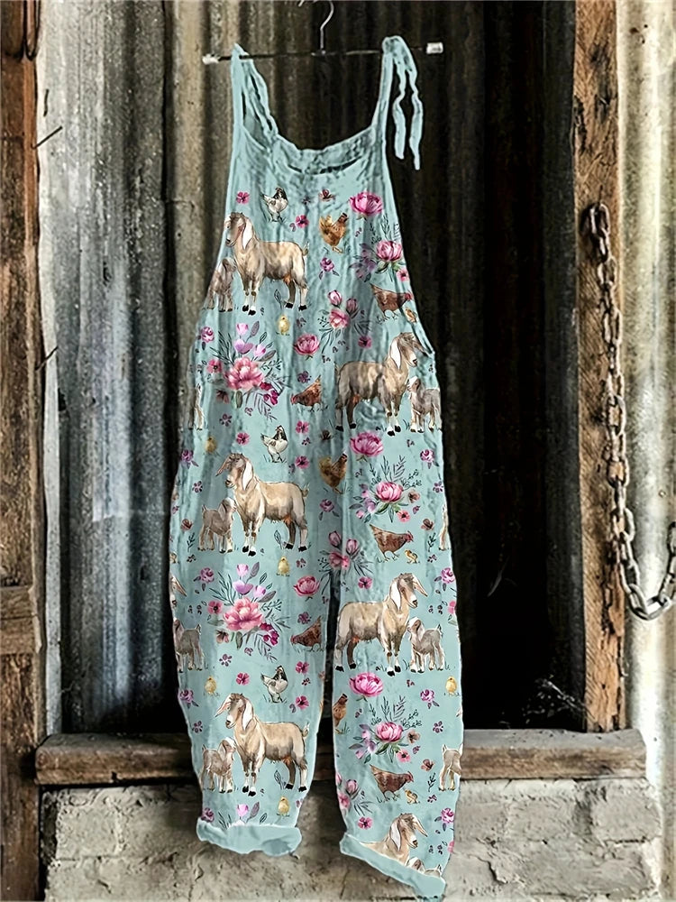 Sling Jumpsuit, Tie String Straps, Floral Printed, Wide Leg Pants, Casual Outdoor, Loose,  Comfortable, Breathable