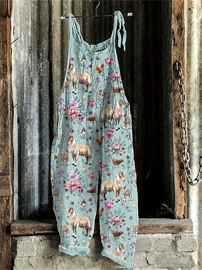 Sling Jumpsuit, Tie String Straps, Floral Printed, Wide Leg Pants, Casual Outdoor, Loose,  Comfortable, Breathable