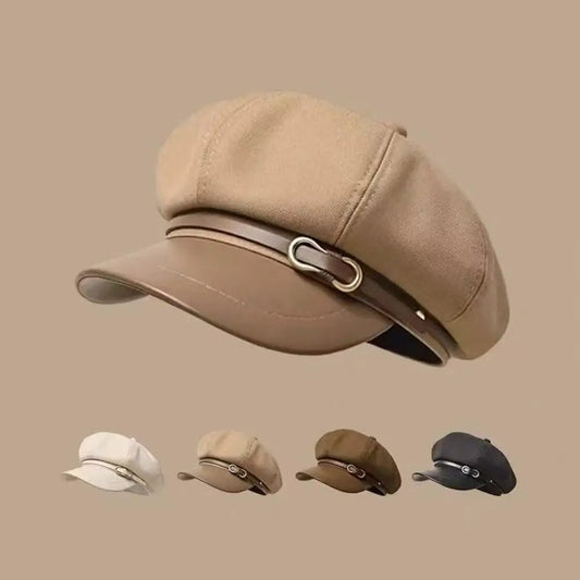 Retro British Style Beret, Versatile Octagonal Newsboy Cap for Big Head Circumference