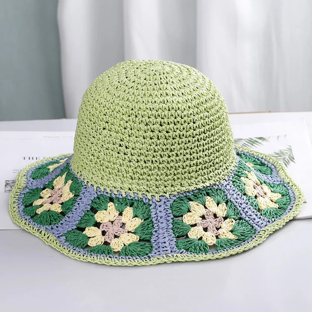 Bright Colored Floweed Crocheted Fisherman Hat