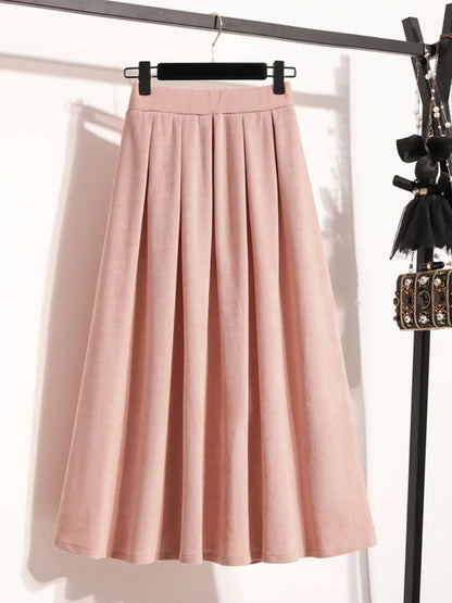 Sizes to 4XL, Pleated Solid Color Maxi Skirt with Elastic Back Waistband