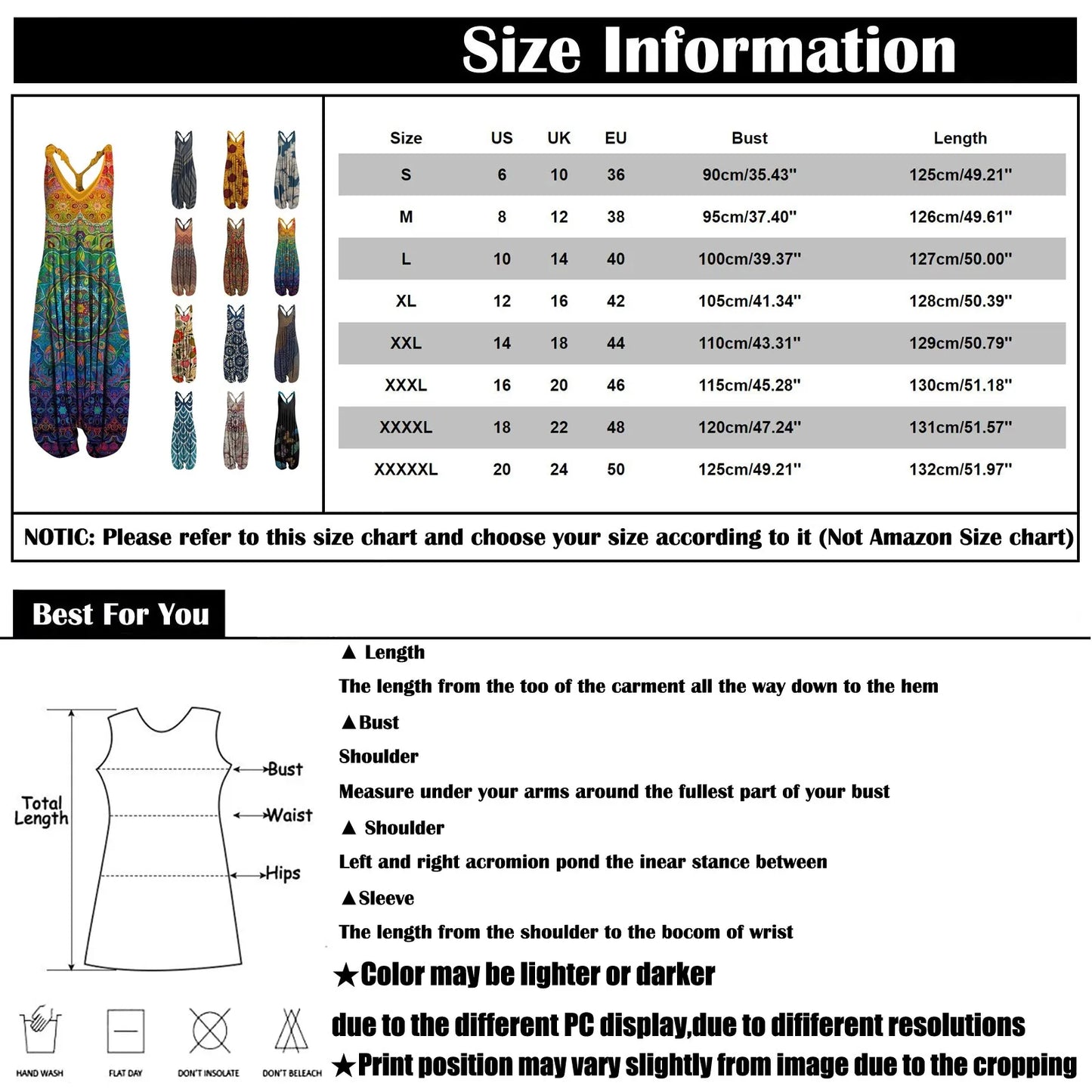 Small to 5XL Sleeveless Jumpsuit Loose Casual Several patterns to choose from
