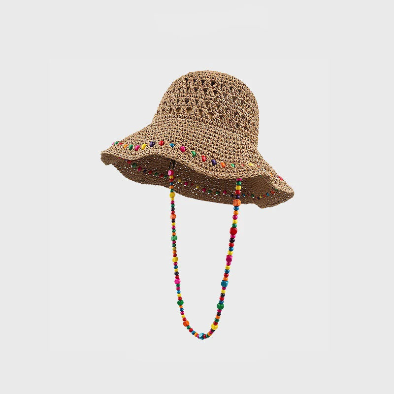 Weaved Bohemian Wide floppy Brimmed Bucket Hats with beads