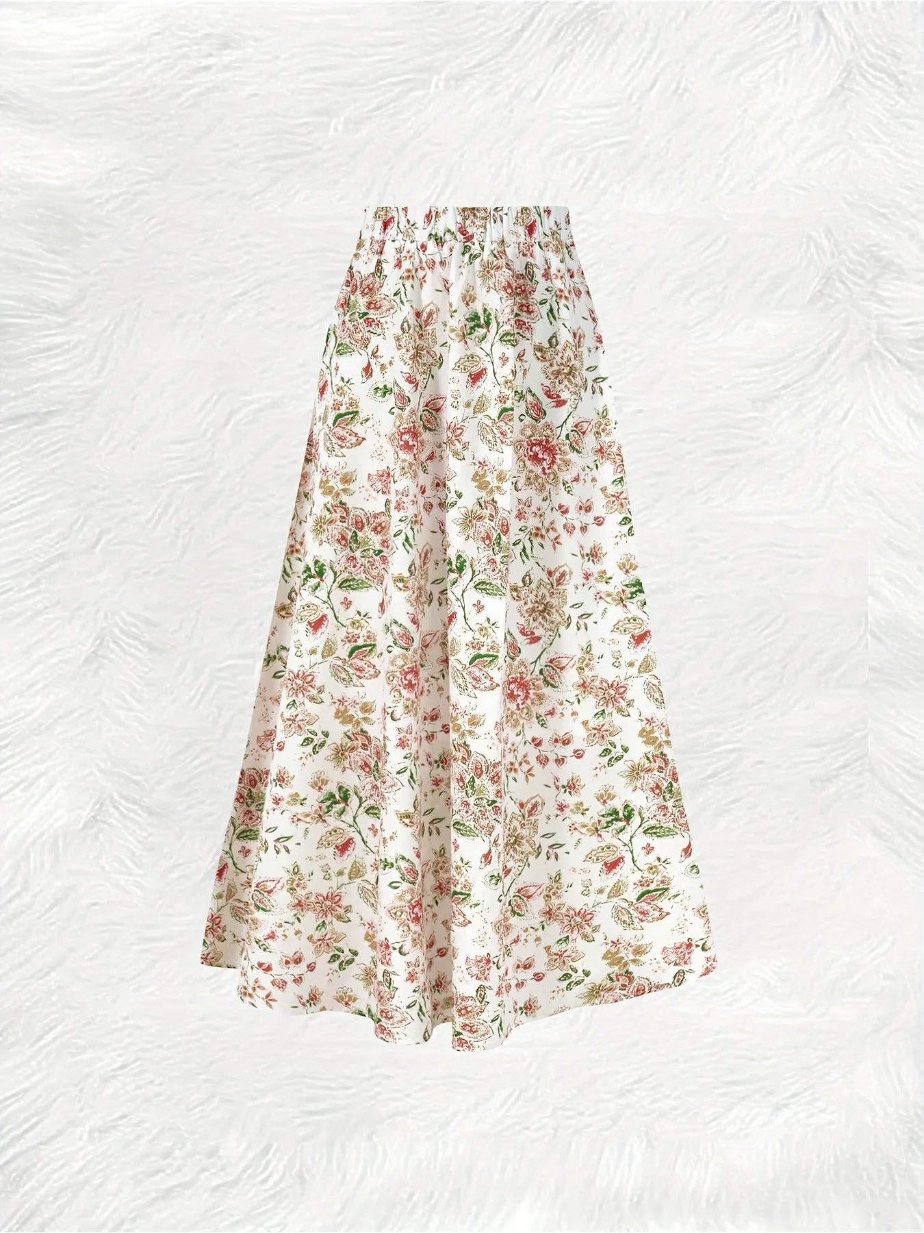 Boho Floral Print All-Season Maxi Skirt, Elastic Waist Flowy