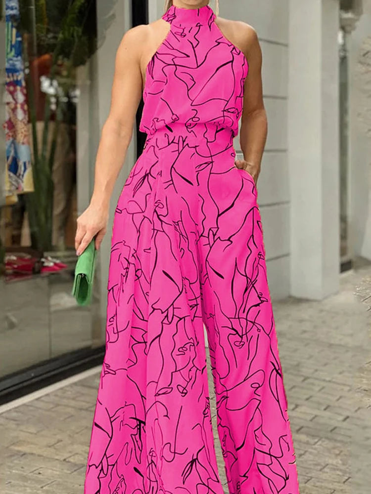 Elegant Sleeveless Halter Jumpsuit in 8 Colors, Wide Leg Long Pant Summer Clothing
