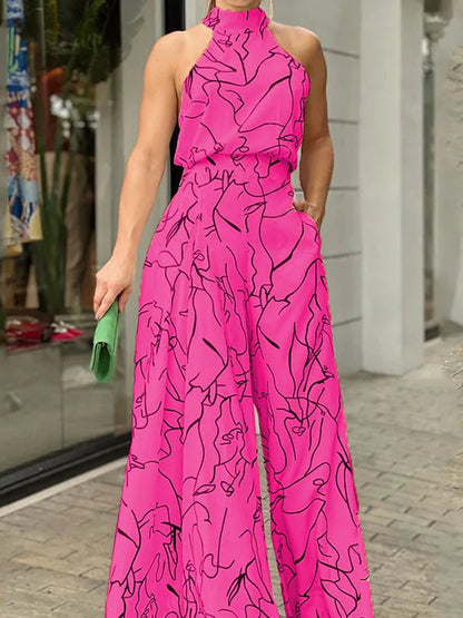 Elegant Sleeveless Halter Jumpsuit in 8 Colors, Wide Leg Long Pant Summer Clothing