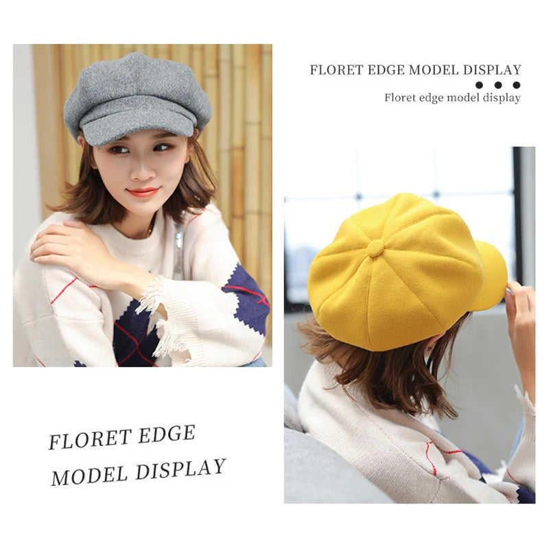 Woolen Octagonal Beret Duckbill Hat Beret British Style