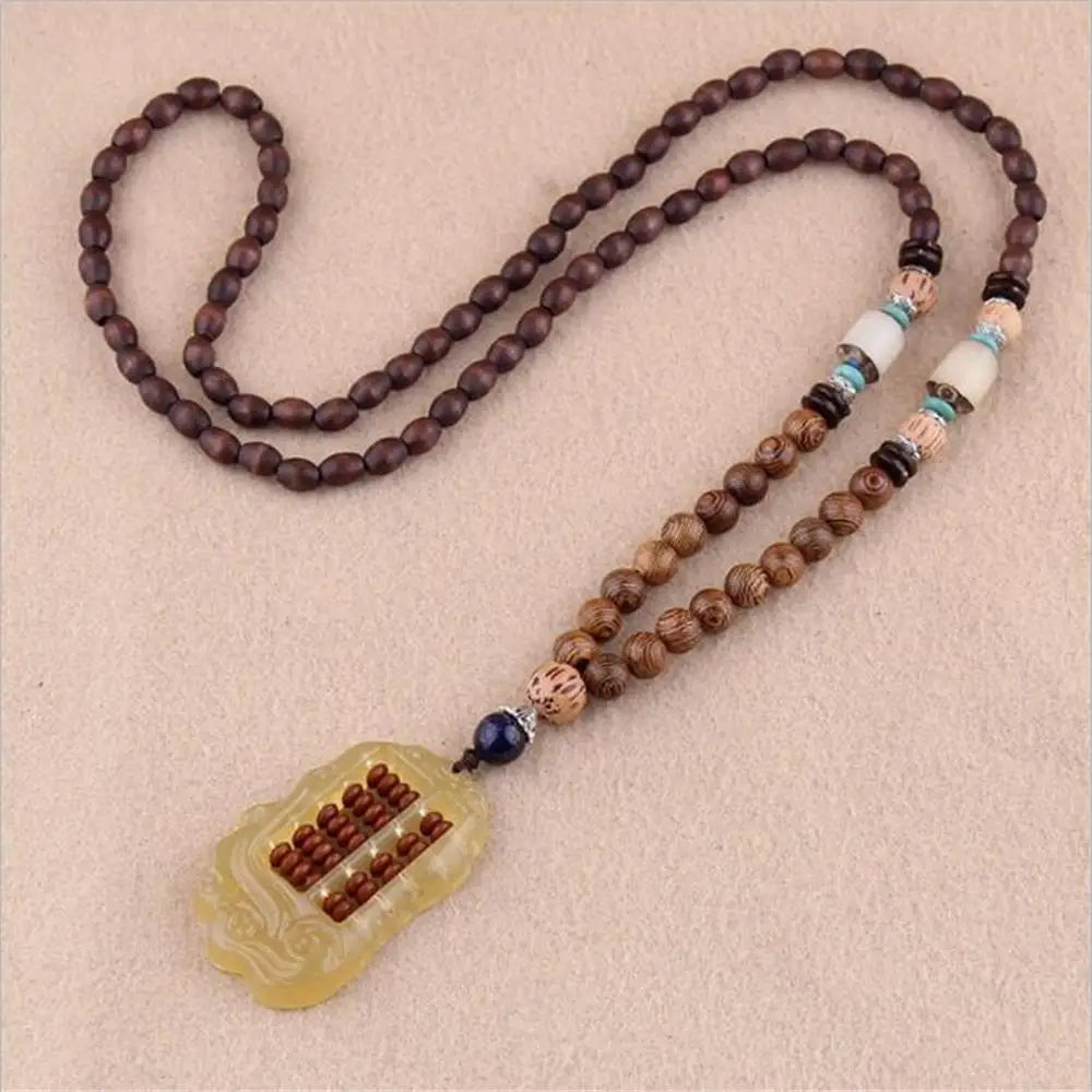 Long Wooden Beaded Tassel Boho  Necklace Nepal Wood Beads