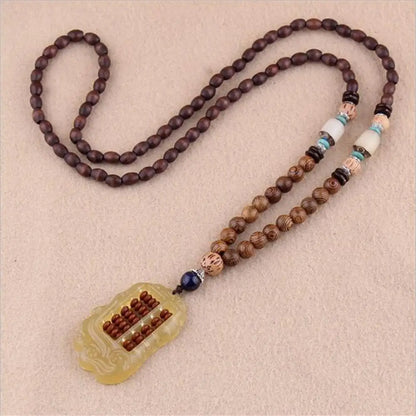 Long Wooden Beaded Tassel Boho  Necklace Nepal Wood Beads