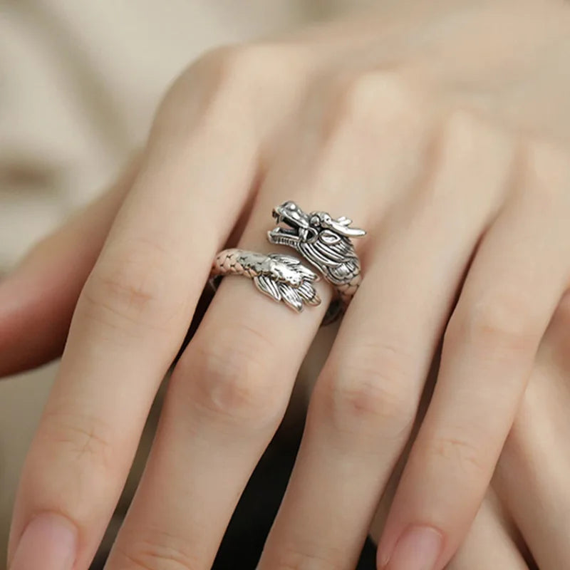 Sterling Silver Rings INS Fashion Vintage Hollow Lines  Adjustable  Jewelry