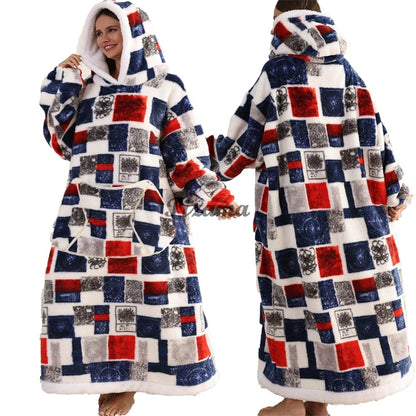 Super Long Flannel Pullover Night Shirt with Pocket and Hood, Super Snuggly for Men and Women, 12 Different Prints