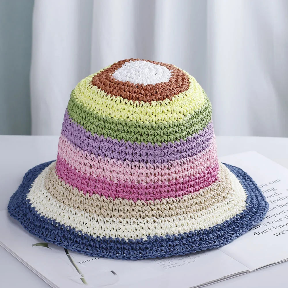 Bright Colored Floweed Crocheted Fisherman Hat