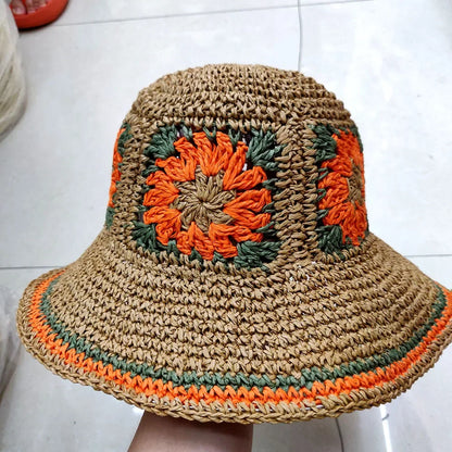 Bright Colored Floweed Crocheted Fisherman Hat