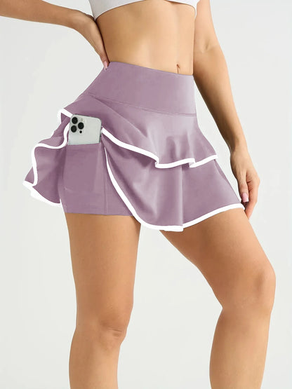 High Waist Color Block Skort With Inner Pockets Tennis Pleated Skirts